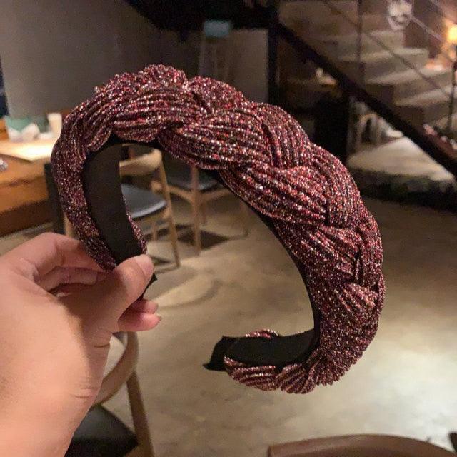 New Women Hairband Cross Knot Braid Twist Headband Adult Autumn Winter Shiny Color Headwear Wide Side Turban Gorgeous Hair Accessories For Women