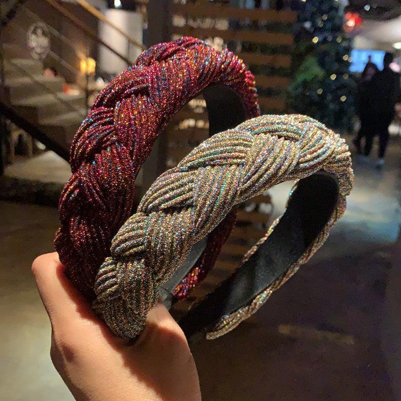 New Women Hairband Cross Knot Braid Twist Headband Adult Autumn Winter Shiny Color Headwear Wide Side Turban Gorgeous Hair Accessories For Women