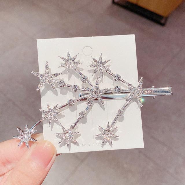 New Women Luxury Elegant Shining Full Stars Silver Gold Hair Clips Sweet Hair Ornament Headband Hairpin Fashion Hair Accessories For Women