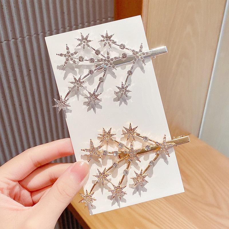 New Women Luxury Elegant Shining Full Stars Silver Gold Hair Clips Sweet Hair Ornament Headband Hairpin Fashion Hair Accessories For Women