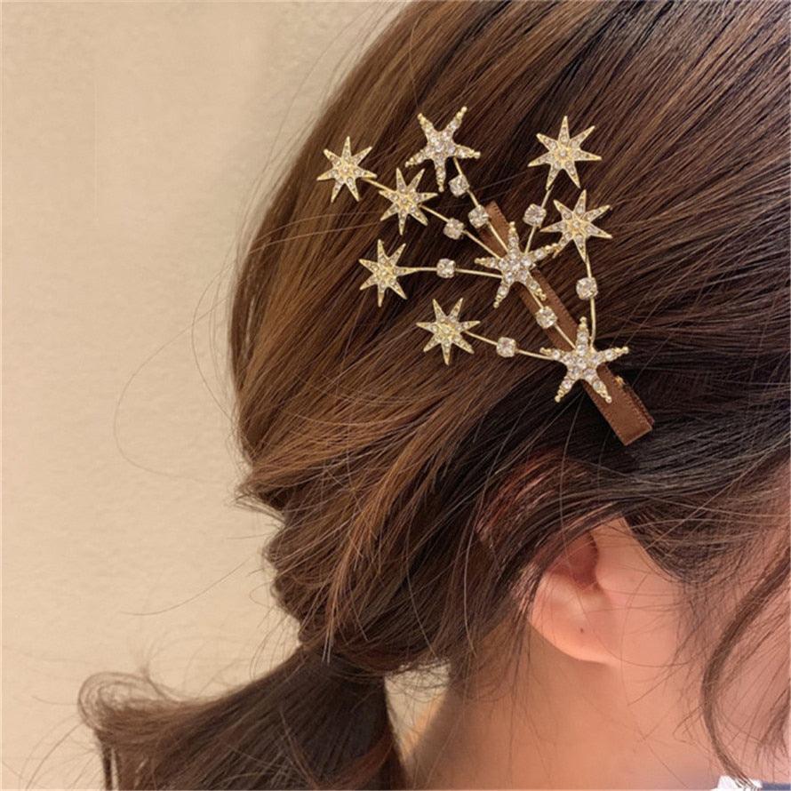 New Women Luxury Elegant Shining Full Stars Silver Gold Hair Clips Sweet Hair Ornament Headband Hairpin Fashion Hair Accessories For Women