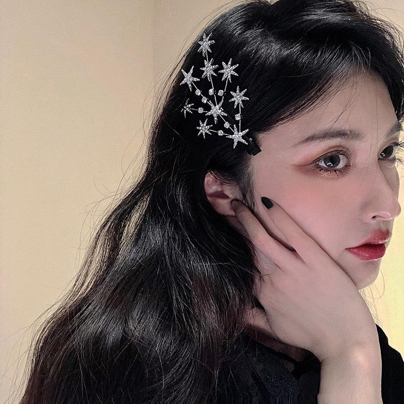 New Women Luxury Elegant Shining Full Stars Silver Gold Hair Clips Sweet Hair Ornament Headband Hairpin Fashion Hair Accessories For Women