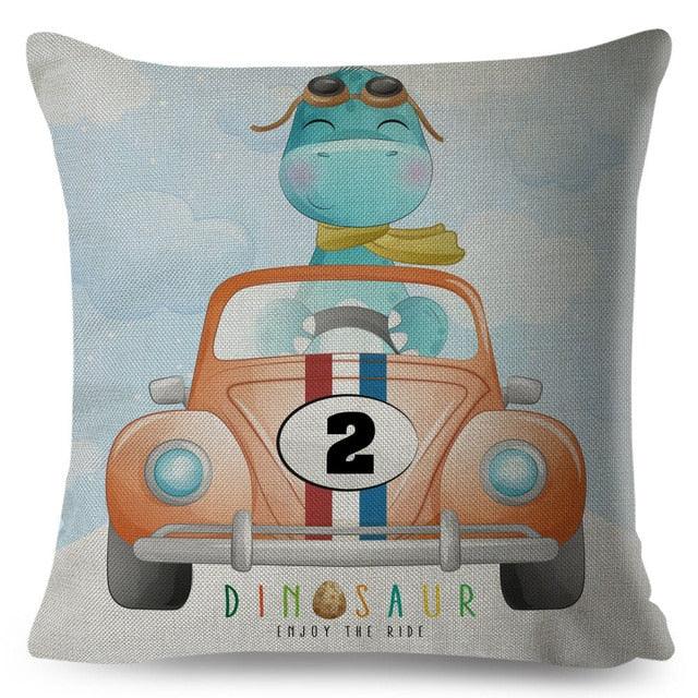 Nordic Style Pillow Cover Cute Cartoon Animal Drive Dinosaur Car Polyester Cotton Cushion Cover For Sofa Home Kids Room Throw Pillow Case Cover Dinosaur Cartoon Gray Soft Pillow Case For Decorative Bedroom Livingroom Sofa Farm House Cushion Covers