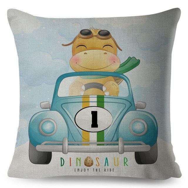 Nordic Style Pillow Cover Cute Cartoon Animal Drive Dinosaur Car Polyester Cotton Cushion Cover For Sofa Home Kids Room Throw Pillow Case Cover Dinosaur Cartoon Gray Soft Pillow Case For Decorative Bedroom Livingroom Sofa Farm House Cushion Covers