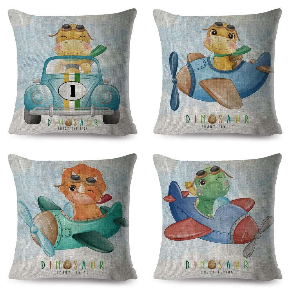 Nordic Style Pillow Cover Cute Cartoon Animal Drive Dinosaur Car Polyester Cotton Cushion Cover For Sofa Home Kids Room Throw Pillow Case Cover Dinosaur Cartoon Gray Soft Pillow Case For Decorative Bedroom Livingroom Sofa Farm House Cushion Covers