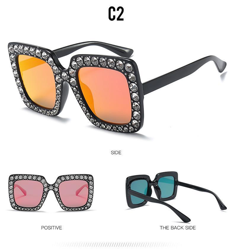 Oversized Sunglasses Square Diamond Sunglasses Women Retro Sunglasses Luxury & Diamond Square Shape Sunglasses For Women Branded Attractive Any Size Crystal Sun Glasses For Ladies Gradient Classic Mirror & Decent Shades