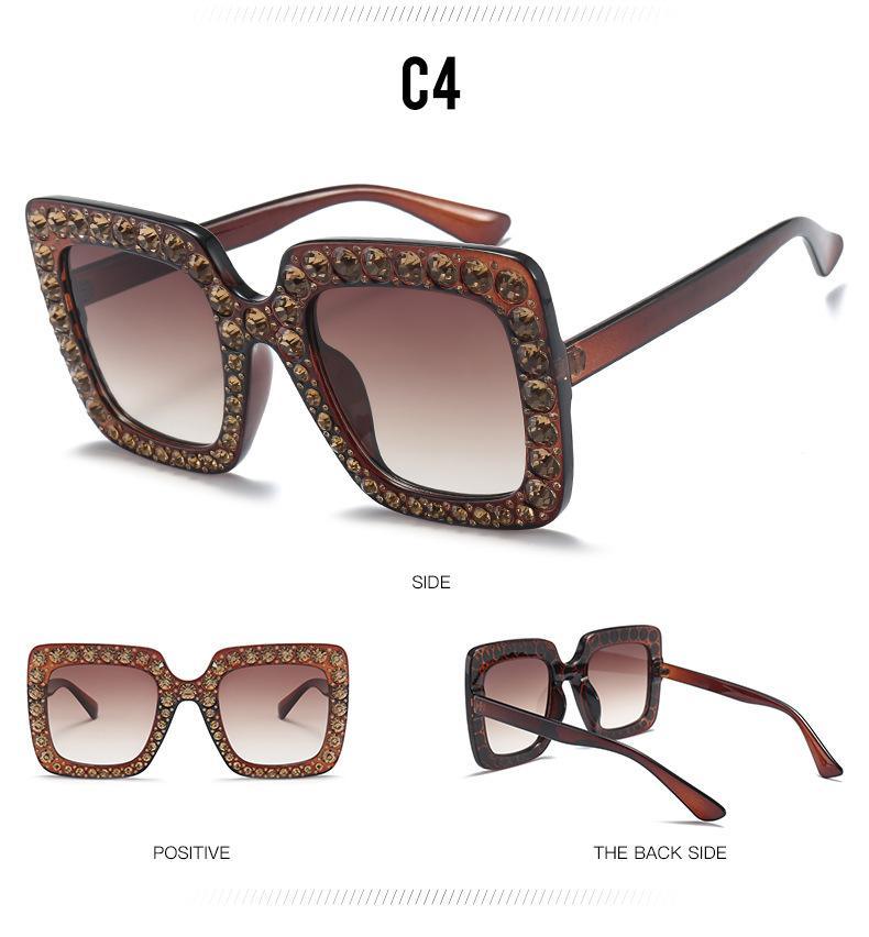 Oversized Sunglasses Square Diamond Sunglasses Women Retro Sunglasses Luxury & Diamond Square Shape Sunglasses For Women Branded Attractive Any Size Crystal Sun Glasses For Ladies Gradient Classic Mirror & Decent Shades