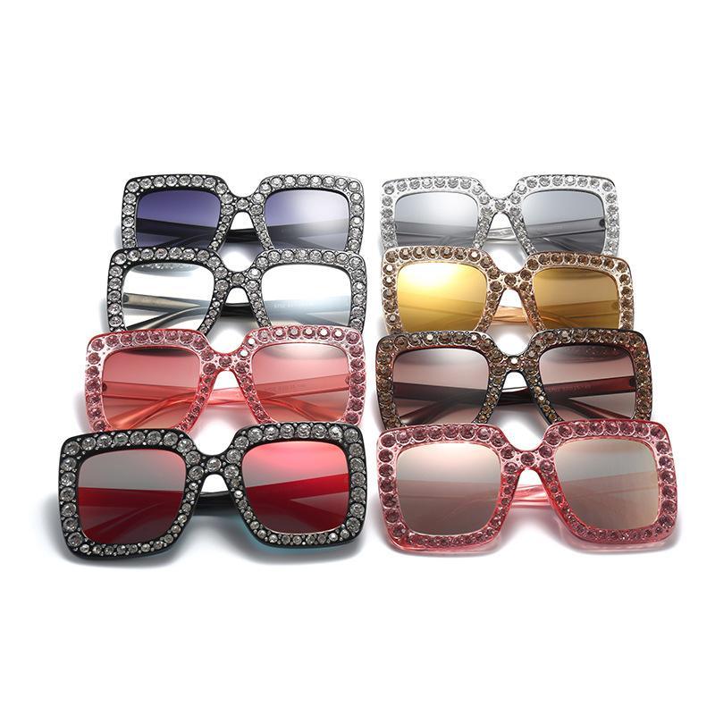 Oversized Sunglasses Square Diamond Sunglasses Women Retro Sunglasses Luxury & Diamond Square Shape Sunglasses For Women Branded Attractive Any Size Crystal Sun Glasses For Ladies Gradient Classic Mirror & Decent Shades