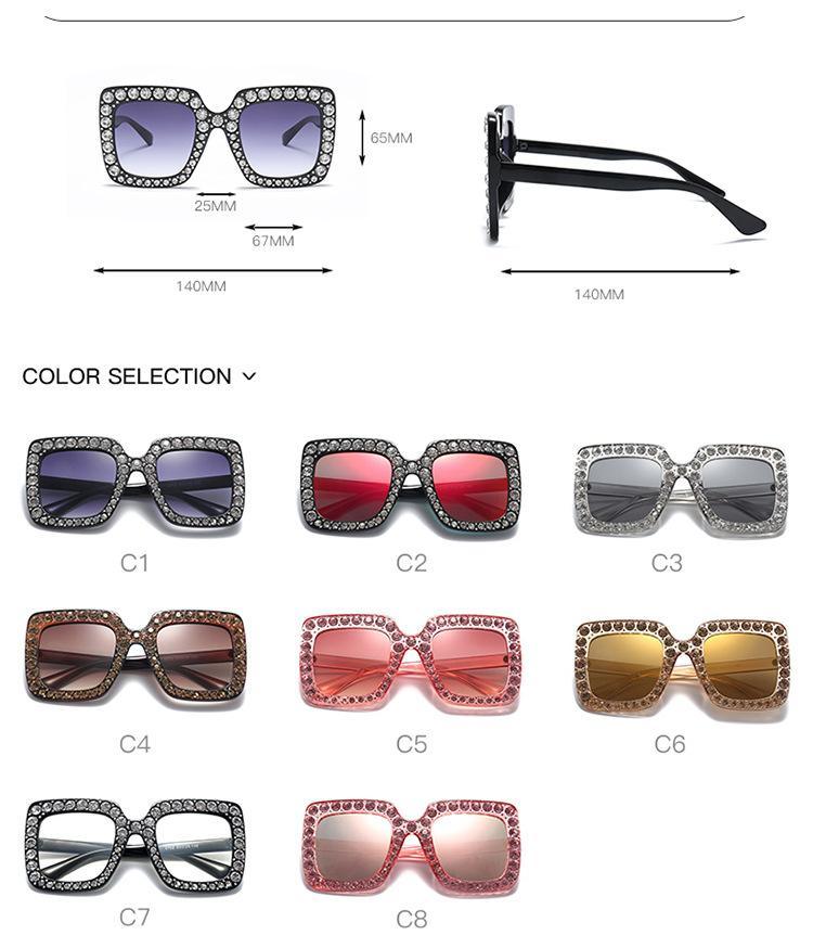 Oversized Sunglasses Square Diamond Sunglasses Women Retro Sunglasses Luxury & Diamond Square Shape Sunglasses For Women Branded Attractive Any Size Crystal Sun Glasses For Ladies Gradient Classic Mirror & Decent Shades