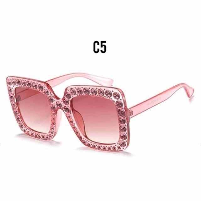 Oversized Sunglasses Square Diamond Sunglasses Women Retro Sunglasses Luxury & Diamond Square Shape Sunglasses For Women Branded Attractive Any Size Crystal Sun Glasses For Ladies Gradient Classic Mirror & Decent Shades