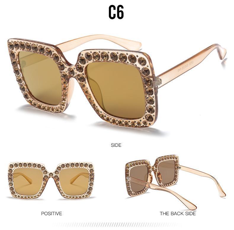 Oversized Sunglasses Square Diamond Sunglasses Women Retro Sunglasses Luxury & Diamond Square Shape Sunglasses For Women Branded Attractive Any Size Crystal Sun Glasses For Ladies Gradient Classic Mirror & Decent Shades