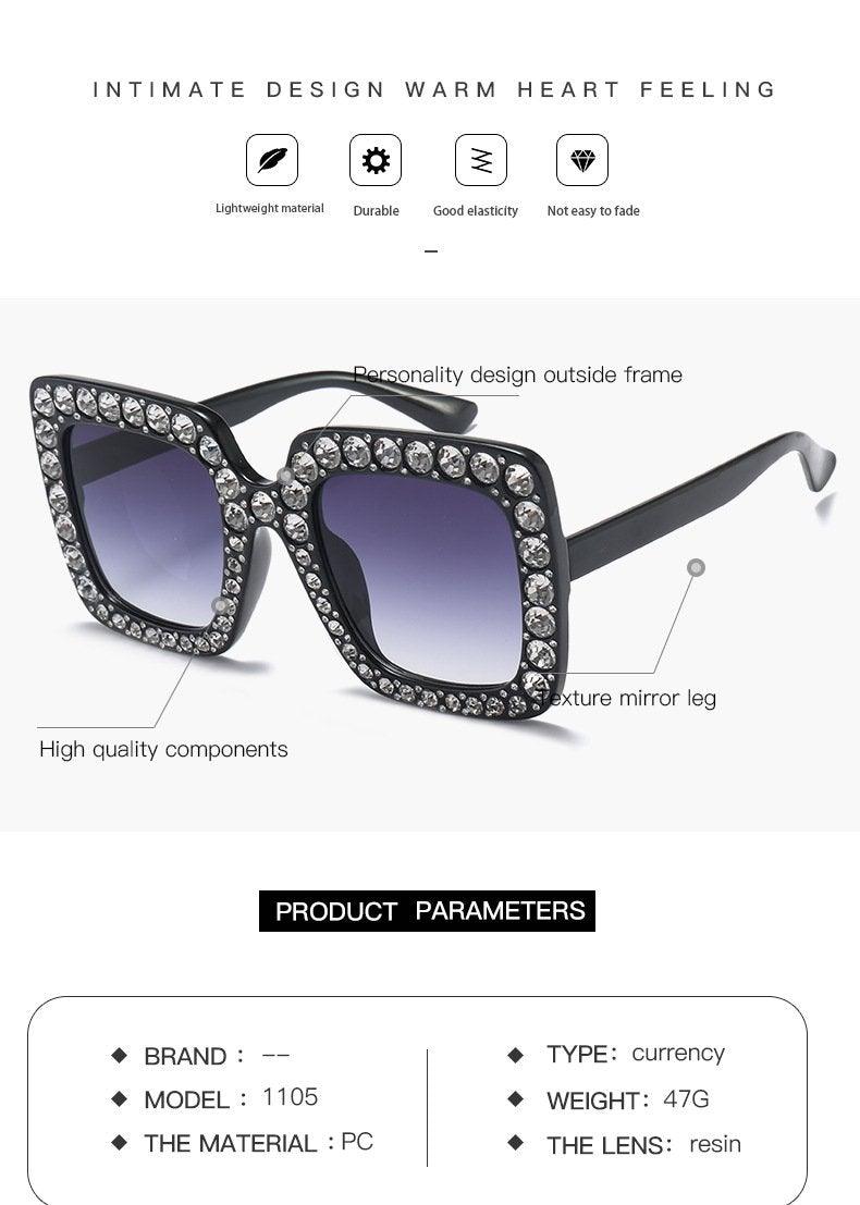 Oversized Sunglasses Square Diamond Sunglasses Women Retro Sunglasses Luxury & Diamond Square Shape Sunglasses For Women Branded Attractive Any Size Crystal Sun Glasses For Ladies Gradient Classic Mirror & Decent Shades