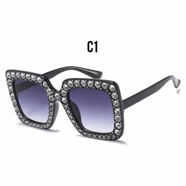 Oversized Sunglasses Square Diamond Sunglasses Women Retro Sunglasses Luxury & Diamond Square Shape Sunglasses For Women Branded Attractive Any Size Crystal Sun Glasses For Ladies Gradient Classic Mirror & Decent Shades