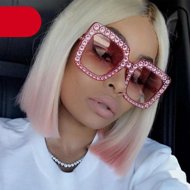 Oversized Sunglasses Square Diamond Sunglasses Women Retro Sunglasses Luxury & Diamond Square Shape Sunglasses For Women Branded Attractive Any Size Crystal Sun Glasses For Ladies Gradient Classic Mirror & Decent Shades