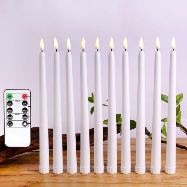Pack of 12 Yellow Flickering Remote LED Candles Plastic Flameless Remote Taper Candles Flameless Ivory Taper Candles Flickering Battery Operated Led Warm 3D Wick Light Window Candles Real Led For Dinner Party Decoration