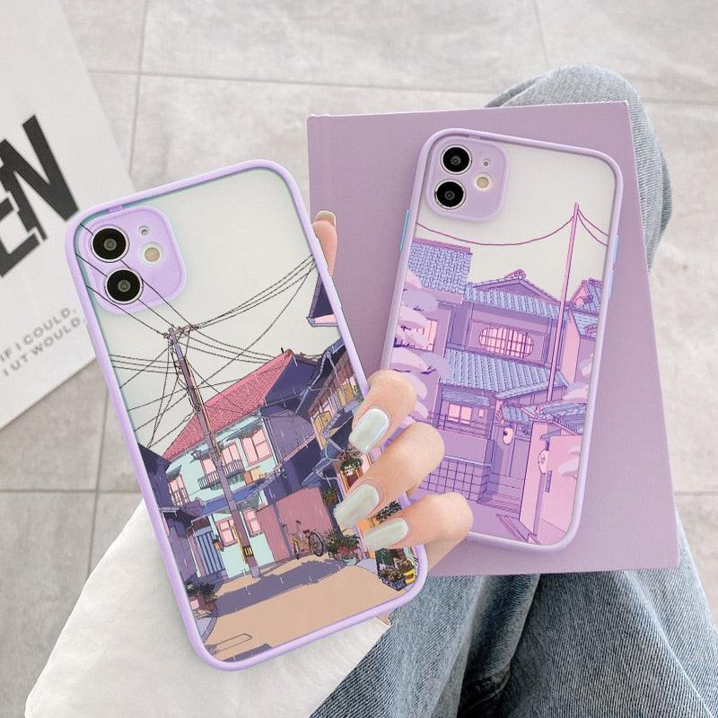 Painted House Scenery Phone Case For iPhone 6s 7 8 Plus SE 12 11 13 Pro Max X XR XS Max Matte Cover Transparent Anti-Bump Design Phone Case