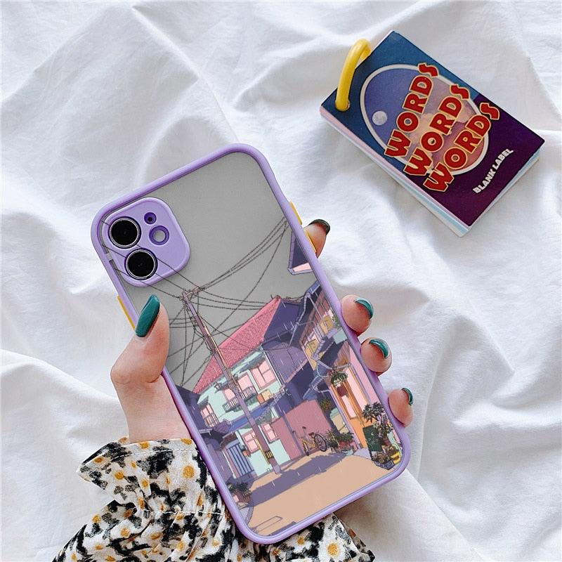 Painted House Scenery Phone Case For iPhone 6s 7 8 Plus SE 12 11 13 Pro Max X XR XS Max Matte Cover Transparent Anti-Bump Design Phone Case