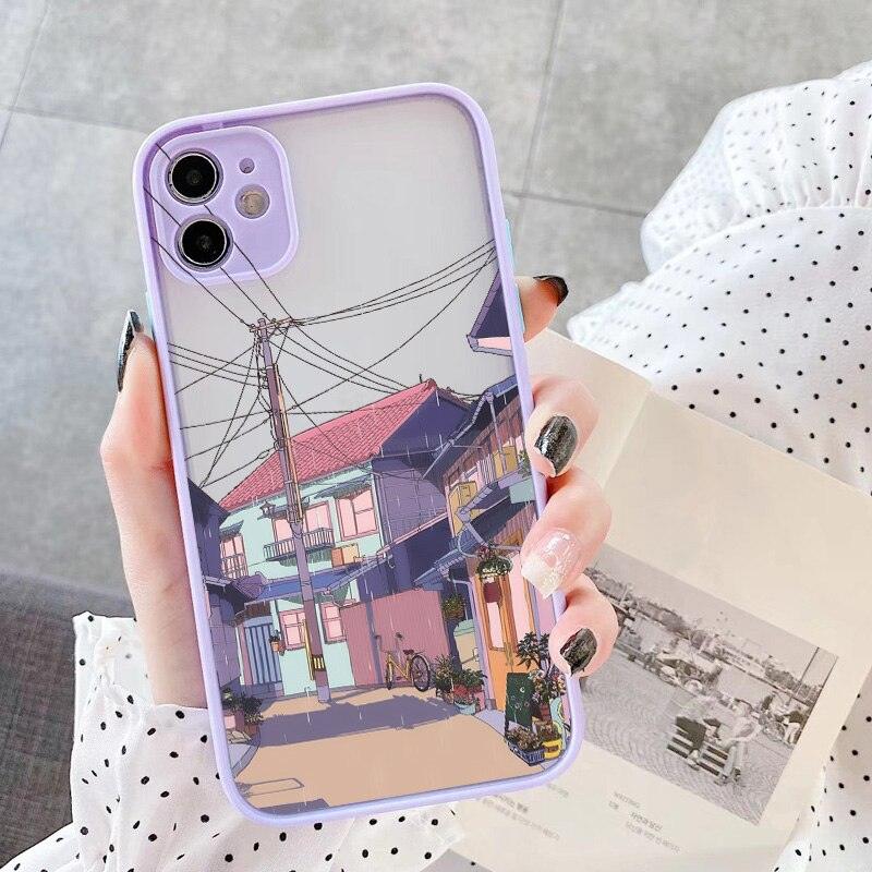 Painted House Scenery Phone Case For iPhone 6s 7 8 Plus SE 12 11 13 Pro Max X XR XS Max Matte Cover Transparent Anti-Bump Design Phone Case