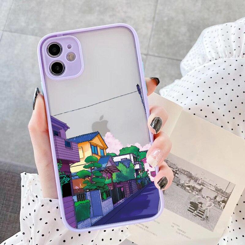 Painted House Scenery Phone Case For iPhone 6s 7 8 Plus SE 12 11 13 Pro Max X XR XS Max Matte Cover Transparent Anti-Bump Design Phone Case