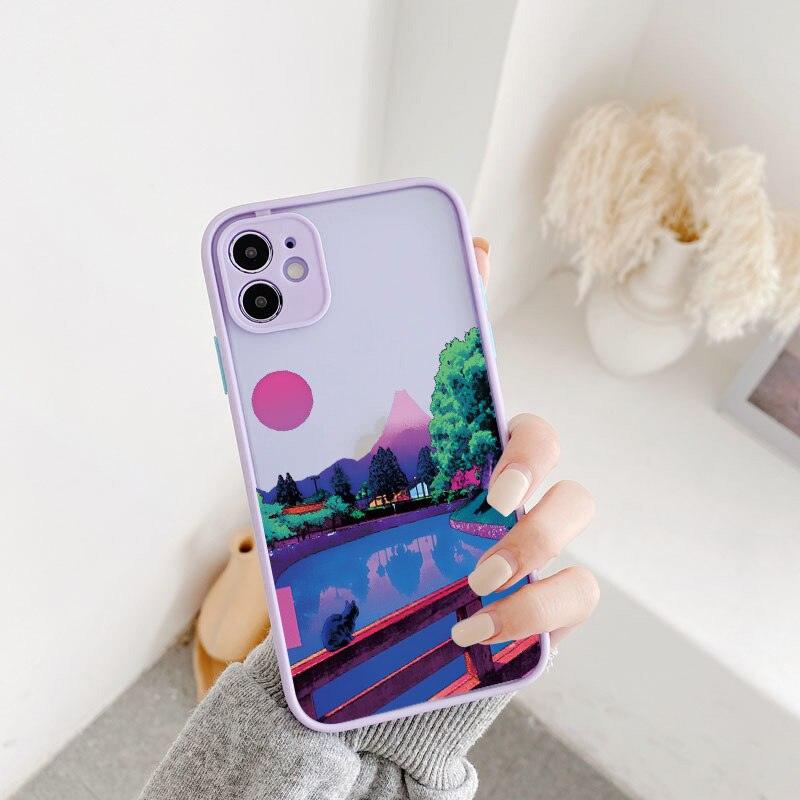 Painted House Scenery Phone Case For iPhone 6s 7 8 Plus SE 12 11 13 Pro Max X XR XS Max Matte Cover Transparent Anti-Bump Design Phone Case