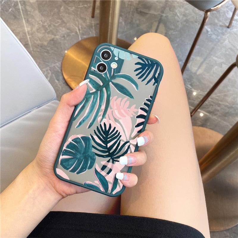 Palm tree Leaves Plant Flower Phone Case for iphone X XR XS MAX 11 12 13 14 Pro Max 6s 7 8 Plus SE2 Hard Back Shockproof Cover Flower Protective Phone Case Cover for Women Girls Slim Anti-Scratch Shockproof Soft Flexible Rubber Silicone Bumper Case