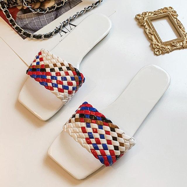 Party Luxury Ladies Slippers Charm Design Open-Toe Beach Flat Sandals Casual Flip Flops Women Shoes Flat Sandals Slip On Slide Sandals Leather Strap Flat Sandals