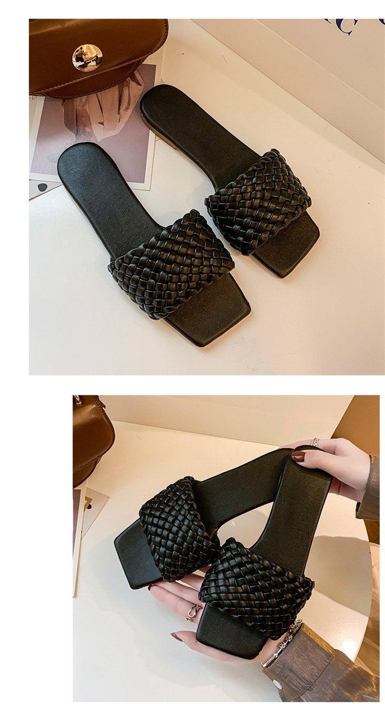 Party Luxury Ladies Slippers Charm Design Open-Toe Beach Flat Sandals Casual Flip Flops Women Shoes Flat Sandals Slip On Slide Sandals Leather Strap Flat Sandals