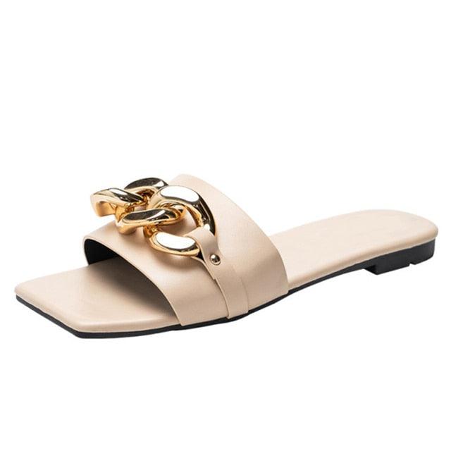 Party Luxury Ladies Slippers Charm Design Open-Toe Beach Flat Sandals Casual Flip Flops Women Shoes Flat Sandals Slip On Slide Sandals Leather Strap Flat Sandals
