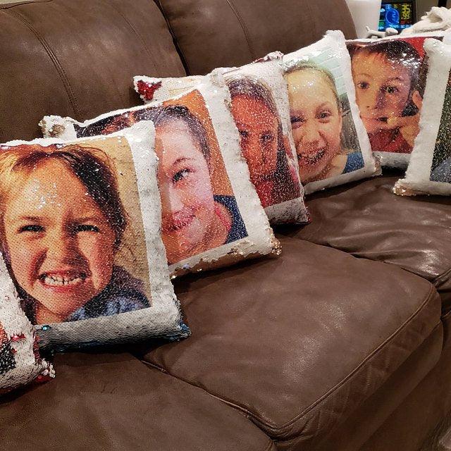 Personalised Sequin Pillow Cover Suede Fabric Cushion Cover Reveal Magic Gift Mother Of The Bride Groom Bridesmaid Baby Fun Flip Sequins Throw Pillow Cover Blue Black Couch Color Changing Decor Cushion Covers for Sofa 40X40cm