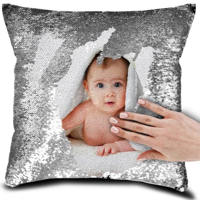 Personalised Sequin Pillow Cover Suede Fabric Cushion Cover Reveal Magic Gift Mother Of The Bride Groom Bridesmaid Baby Fun Flip Sequins Throw Pillow Cover Blue Black Couch Color Changing Decor Cushion Covers for Sofa 40X40cm