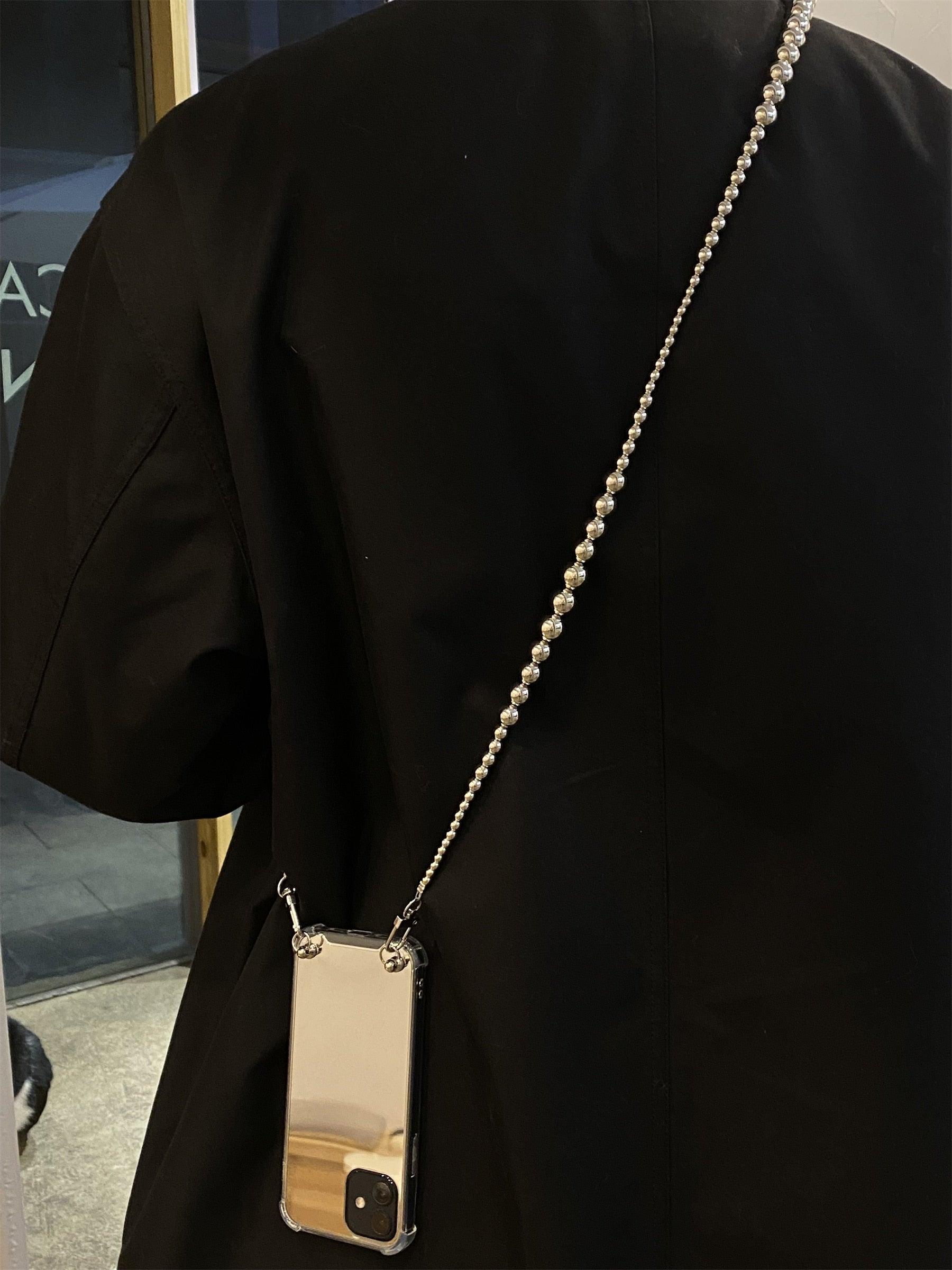 Phone case Necklace Irregular Silver Beads Chain Mirror Case for iPhone 11 12 13 14 Pro Max XR X XS 7 8 Plus Cover Crossbody Case Clear Transparent + Phone Cover with Metal Chain Strap