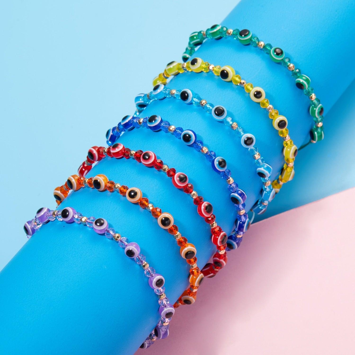 Pinky Promise Blue Bracelet Sets Colorful Crystal Bead Rope Chain Lucky Couple Bracelets Colorful Eye Bracelets Handmade Braided Rope Bracelets For Women Friendship Charm Jewelry