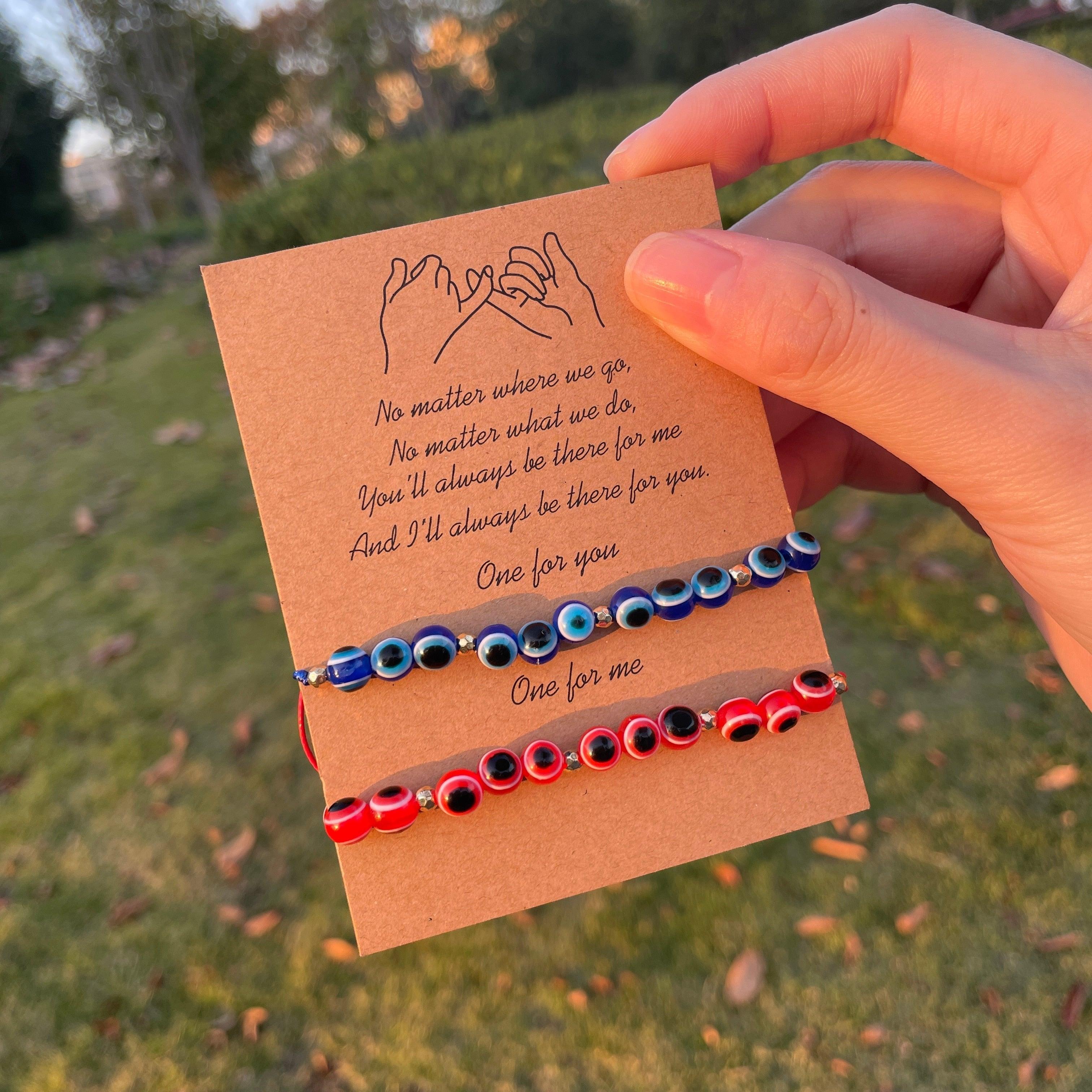 Pinky Promise Blue Bracelet Sets Colorful Crystal Bead Rope Chain Lucky Couple Bracelets Colorful Eye Bracelets Handmade Braided Rope Bracelets For Women Friendship Charm Jewelry