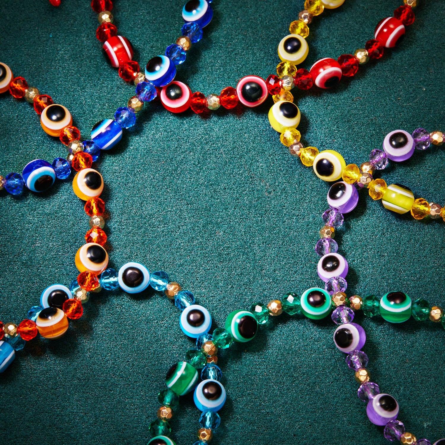 Pinky Promise Blue Bracelet Sets Colorful Crystal Bead Rope Chain Lucky Couple Bracelets Colorful Eye Bracelets Handmade Braided Rope Bracelets For Women Friendship Charm Jewelry