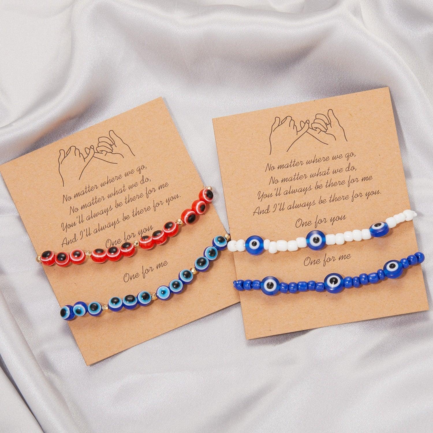 Pinky Promise Blue Bracelet Sets Colorful Crystal Bead Rope Chain Lucky Couple Bracelets Colorful Eye Bracelets Handmade Braided Rope Bracelets For Women Friendship Charm Jewelry