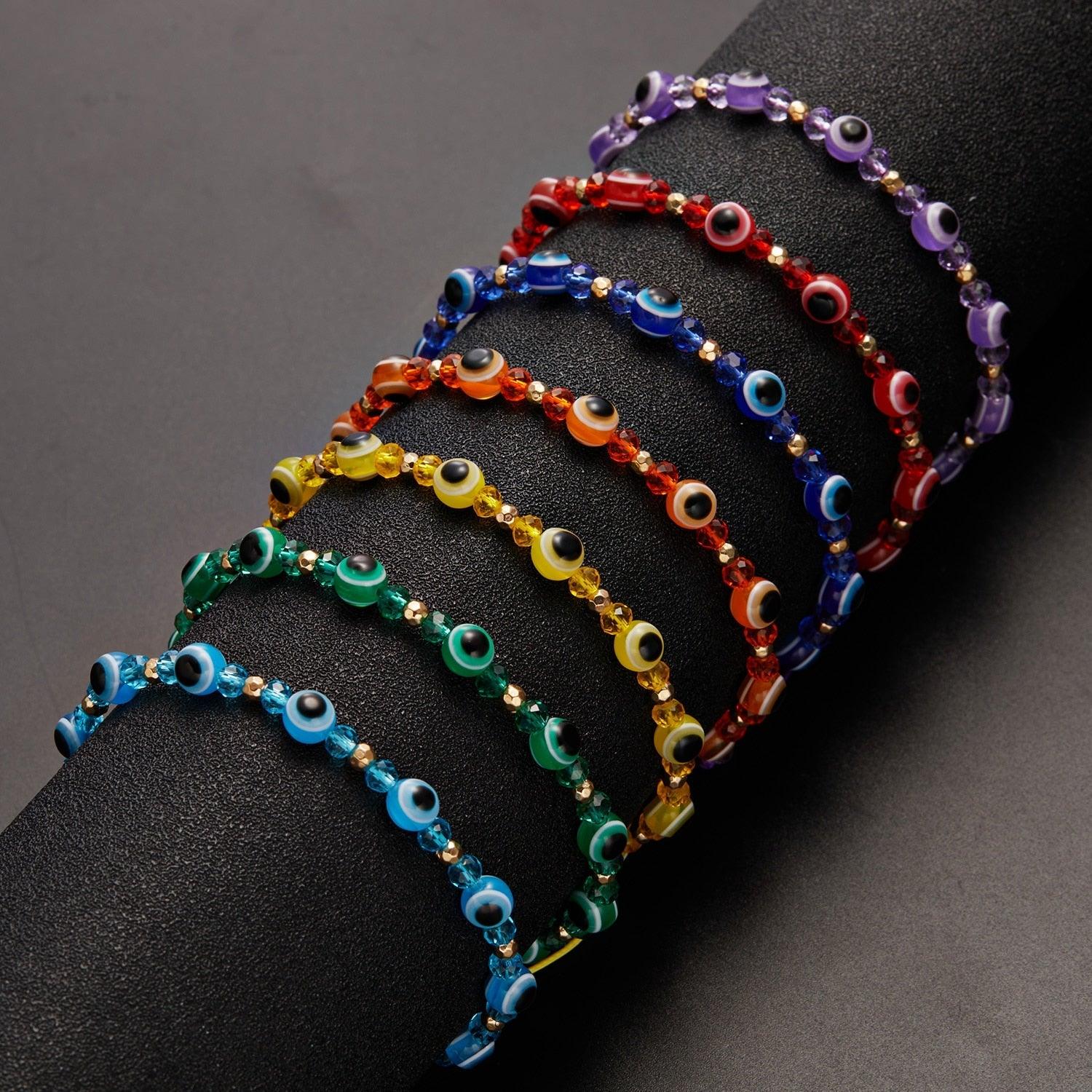 Pinky Promise Blue Bracelet Sets Colorful Crystal Bead Rope Chain Lucky Couple Bracelets Colorful Eye Bracelets Handmade Braided Rope Bracelets For Women Friendship Charm Jewelry