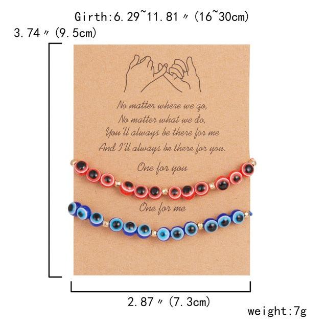 Pinky Promise Blue Bracelet Sets Colorful Crystal Bead Rope Chain Lucky Couple Bracelets Colorful Eye Bracelets Handmade Braided Rope Bracelets For Women Friendship Charm Jewelry