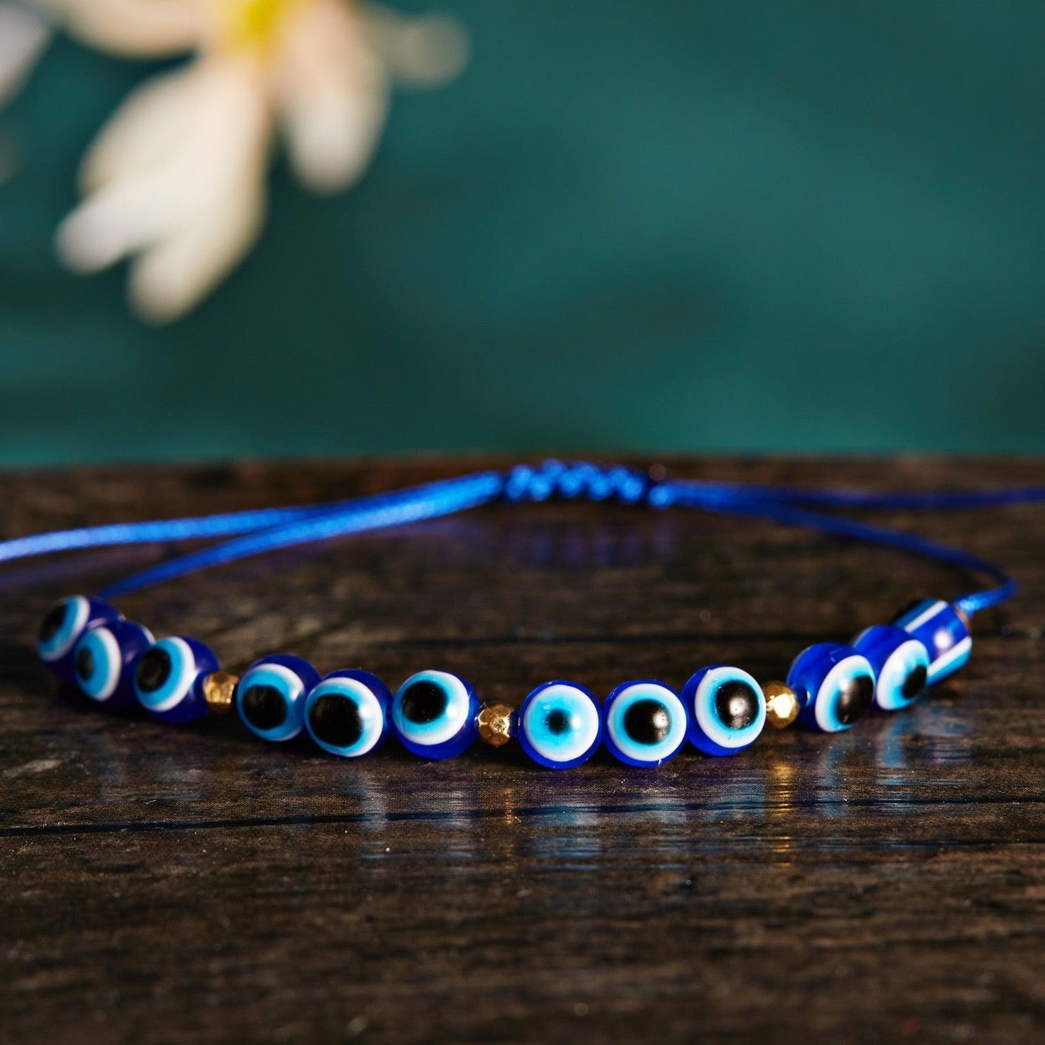 Pinky Promise Blue Bracelet Sets Colorful Crystal Bead Rope Chain Lucky Couple Bracelets Colorful Eye Bracelets Handmade Braided Rope Bracelets For Women Friendship Charm Jewelry