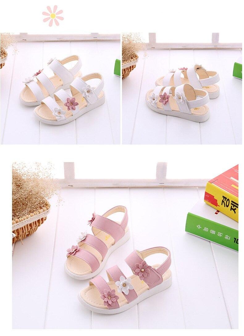 Children's Shoes Summer Style Sandals Girls Princess Beautiful Flower Shoes Kids Flat Sandals Baby Girl Girls Strappy Sandals With Flowers Open-Toe Dress Sandals Beautiful Outdoor Party Sandals