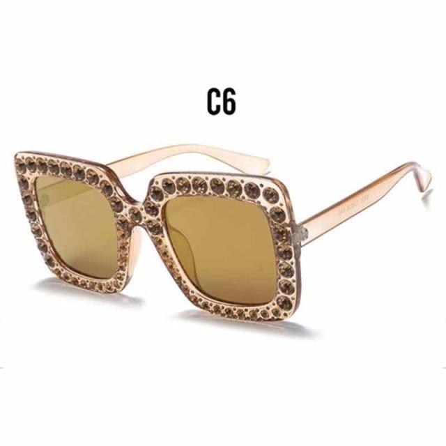 Oversized Sunglasses Square Diamond Sunglasses Women Retro Sunglasses Luxury & Diamond Square Shape Sunglasses For Women Branded Attractive Any Size Crystal Sun Glasses For Ladies Gradient Classic Mirror & Decent Shades