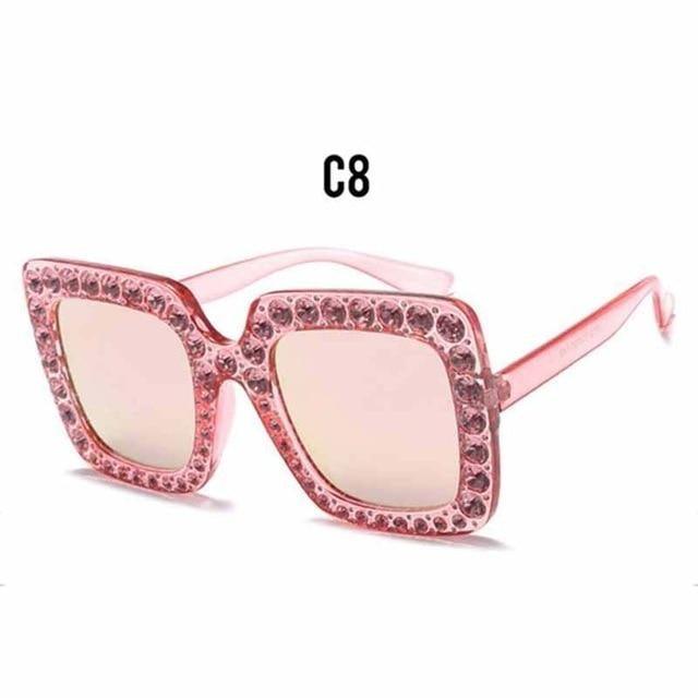 Oversized Sunglasses Square Diamond Sunglasses Women Retro Sunglasses Luxury & Diamond Square Shape Sunglasses For Women Branded Attractive Any Size Crystal Sun Glasses For Ladies Gradient Classic Mirror & Decent Shades