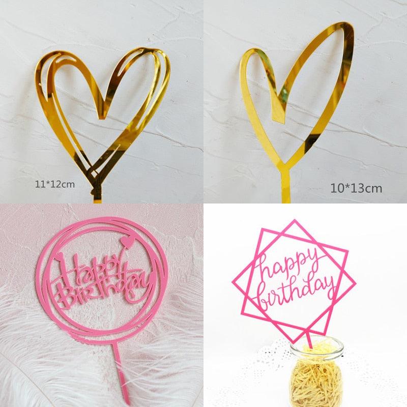 Happy Birthday Love Flag Cake Topper Happy Birthday Cake Toppers Cake Topper Birthday Cake Topper Double Sided For Anniversaries And Parties Silver Acrylic Letter Gold Silver Cake Top Flag Decoration for Birthday Party Wedding Supplies