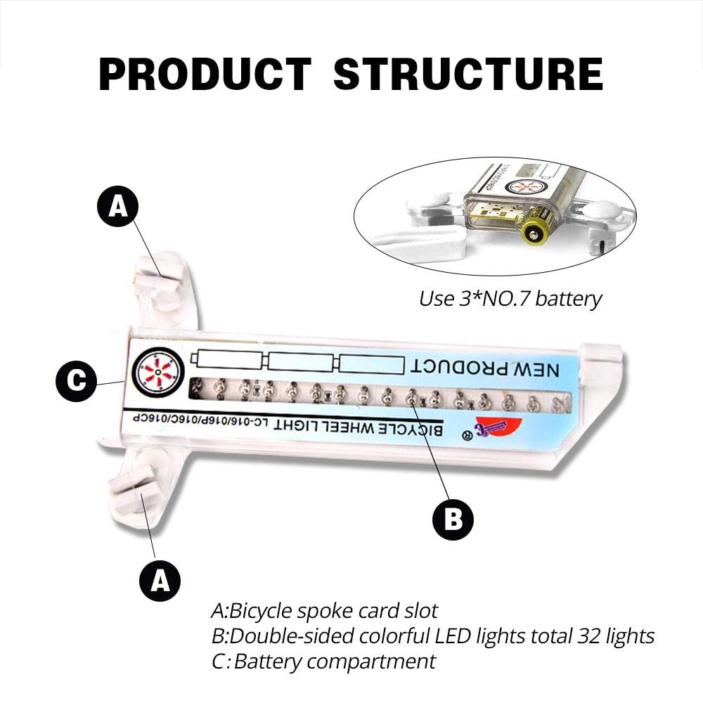 32 Pattern Bike Light Bicycle Wheel Light Double Display Flash 32 RGB LED Light Bicycle Spoke Lamp Night Riding Spoke Light For Men Present Super Bright Auto Off LED Cycling Bicycle Light