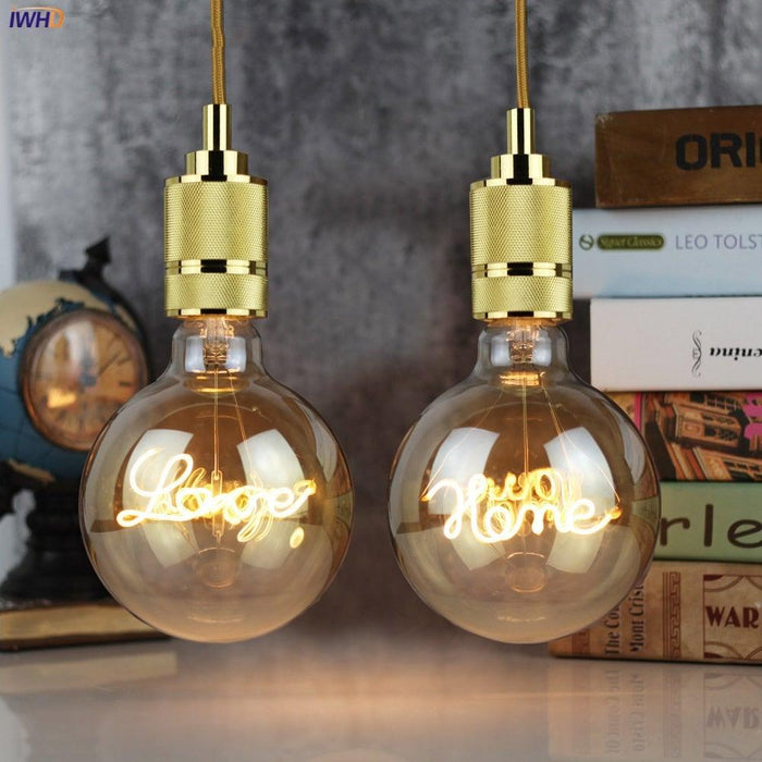 Luxury New LED Edison Bulb Retro Lamp Warm White Creative Letters Vintage Lamp Light Bulb Dimmable Antique Filament Round Decorative Light Bulbs Letters Design