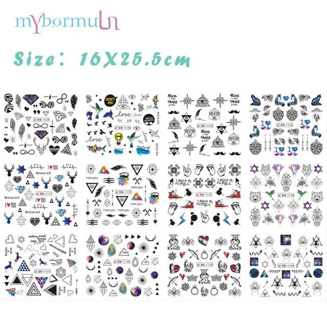 New Geometric Letter Nail Sticker Water Slider Winter Decal Christmas New Year Gift Nail Slider Temporary Tattoos Women Nail Art Stickers Water Transfer Decals Design Nail Art Supplies Manicure Acrylic Nail Foil Stencils Decorations