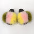 Summer Women Raccoon Fur Slippers Plush Slides Furry Sandals Fluffy House Shoes Girl's Cute Flip Flops Sandal With Soft Furry Faux Fox Fur House Outdoor Multicolor Slippers