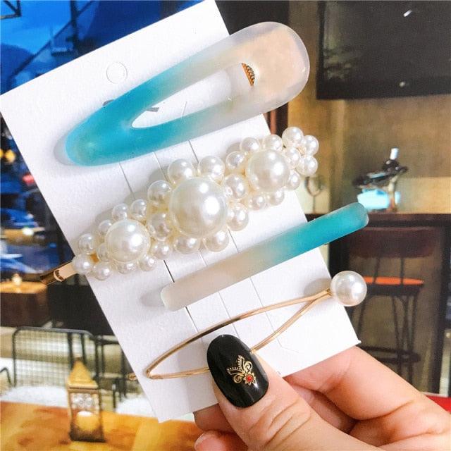 4pcs/set Women Hair Accessories Jewelry Korean Simulation Pearl Barrette Love Hearts Hair Clips For Girls Pink Hairpins Wedding Hair Accessories for Brides and Bridesmaids