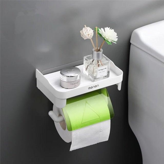 Creative Toilet Paper Roll Holder Shelf for Phone to Toilet Multi-function 3 Colors Phone Holder Stand Bathroom Accessories Self Adhesive No Drilling White Stick On Toilet Paper Holder With Storage Shelf For Bathroom