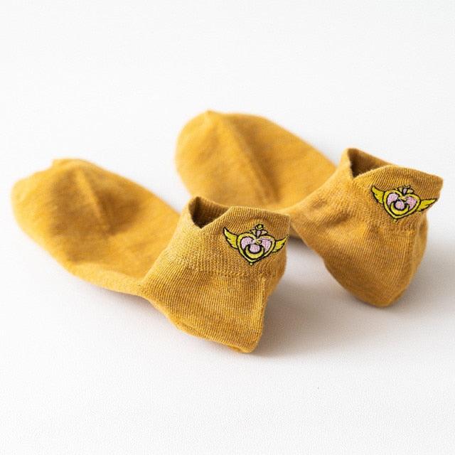Cartoon Anime Embroidered Boat Socks Ins Trend Moon Cute Sweet Cat Socks Slippers Happy Funny Cotton Girl Socks Cute Short Boat Socks For Men And Women