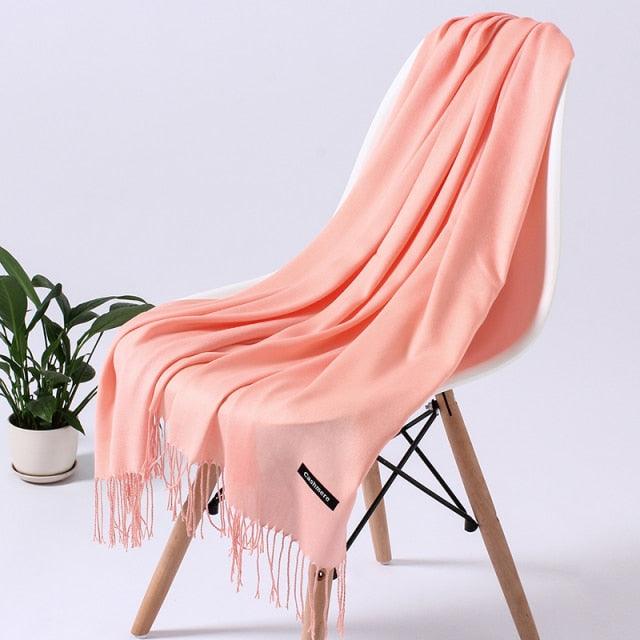 Luxury Fashion Winter Solid Colorful Soft Scarf Hijabs Tassels Long Warm Shawls Hijabs Lightweight Scarfs Scarves Cashmere Elegant Hijabs Scarves Wraps For Women